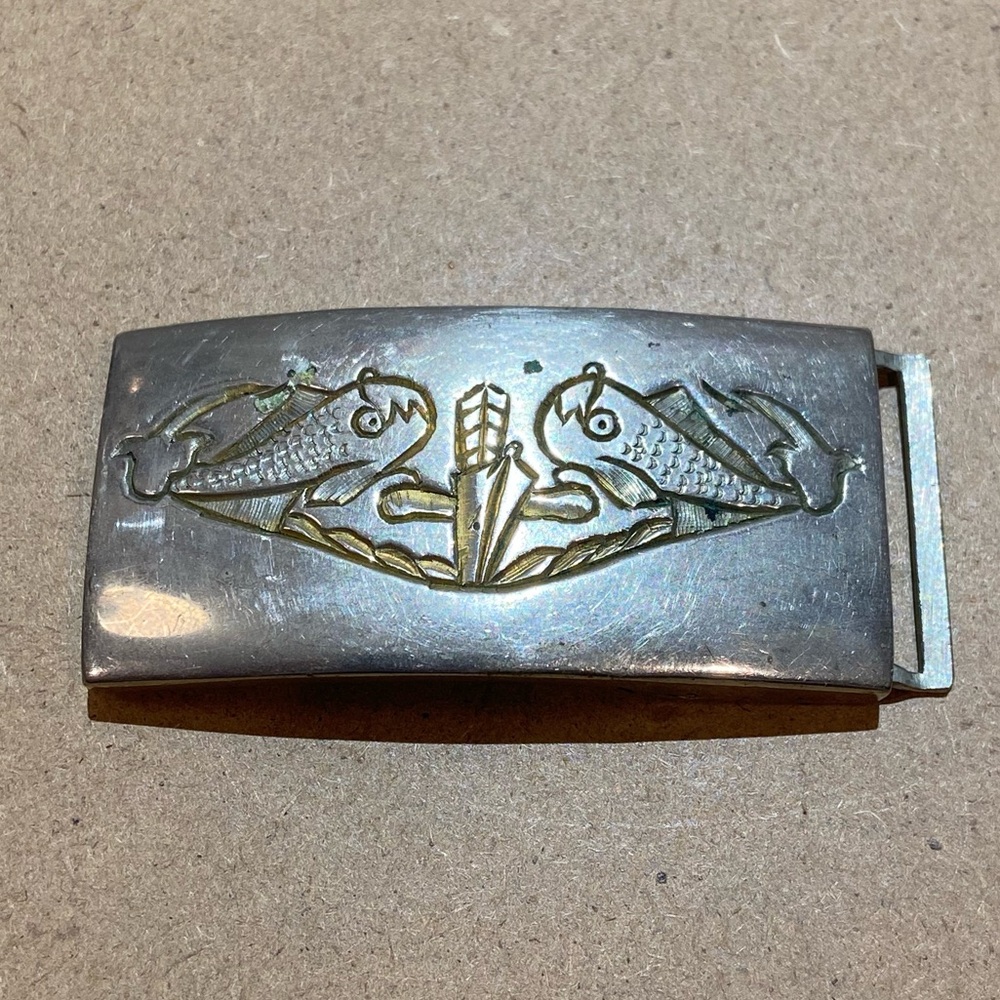VINTAGE US NAVY Submarine Military Enlisted Metal Belt Buckle 3”